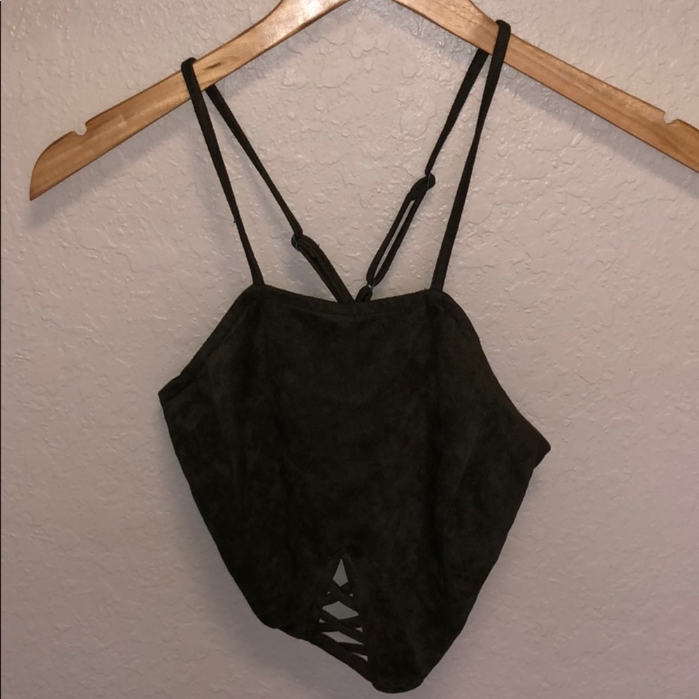 Suede Olive Green Crop Top